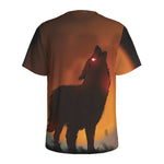 Red Moon Howling Wolf Print Men's Sports T-Shirt