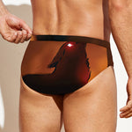 Red Moon Howling Wolf Print Men's Swim Briefs