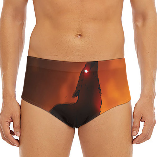 Red Moon Howling Wolf Print Men's Triangle Swim Briefs