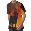 Red Moon Howling Wolf Print Men's Velvet T-Shirt