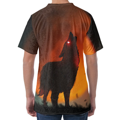 Red Moon Howling Wolf Print Men's Velvet T-Shirt