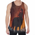 Red Moon Howling Wolf Print Men's Velvet Tank Top