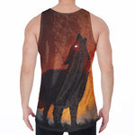 Red Moon Howling Wolf Print Men's Velvet Tank Top