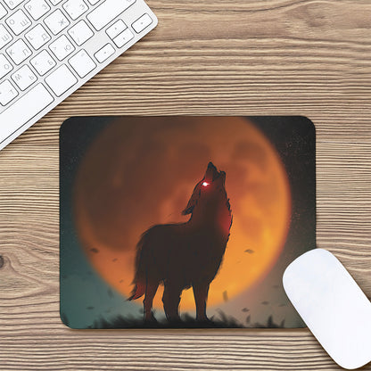 Red Moon Howling Wolf Print Mouse Pad
