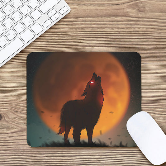 Red Moon Howling Wolf Print Mouse Pad