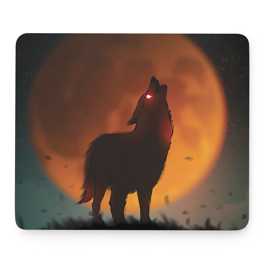 Red Moon Howling Wolf Print Mouse Pad