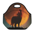 Red Moon Howling Wolf Print Neoprene Lunch Bag