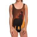 Red Moon Howling Wolf Print One Piece Swimsuit