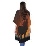 Red Moon Howling Wolf Print Open Front Beach Cover Up