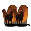 Red Moon Howling Wolf Print Oven Mitts