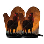 Red Moon Howling Wolf Print Oven Mitts
