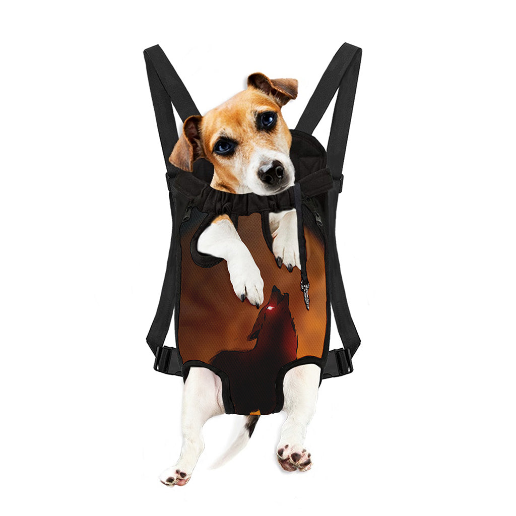 Red Moon Howling Wolf Print Pet Carrier Backpack