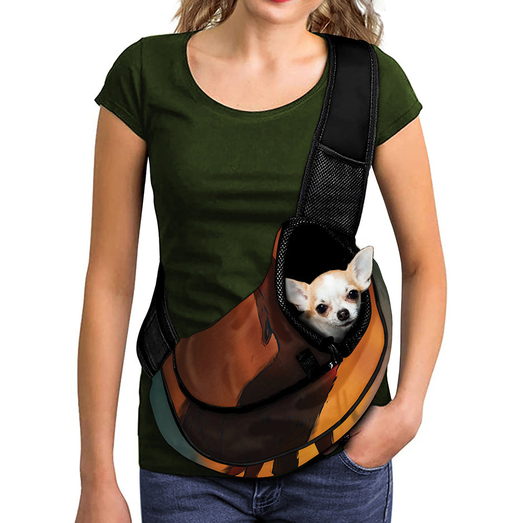 Red Moon Howling Wolf Print Pet Sling Carrier