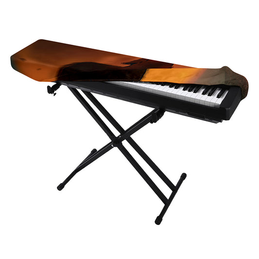 Red Moon Howling Wolf Print Piano Keyboard Cover