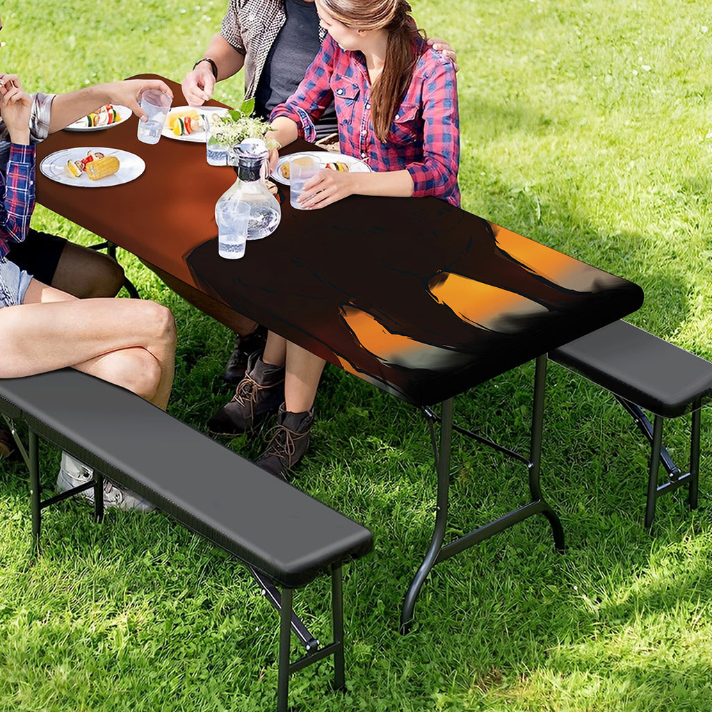 Red Moon Howling Wolf Print Picnic Table Cover