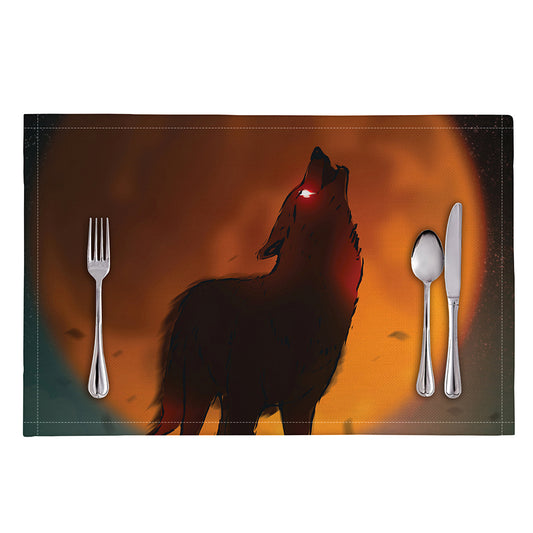 Red Moon Howling Wolf Print Placemat