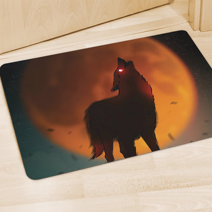 Red Moon Howling Wolf Print Polyester Doormat