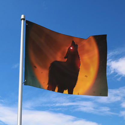 Red Moon Howling Wolf Print Polyester Flag