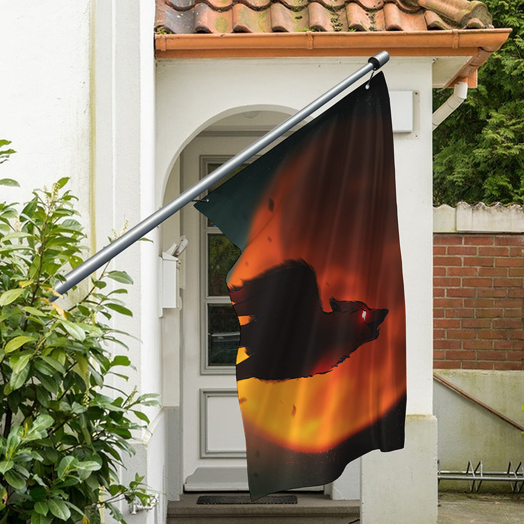 Red Moon Howling Wolf Print Polyester Flag