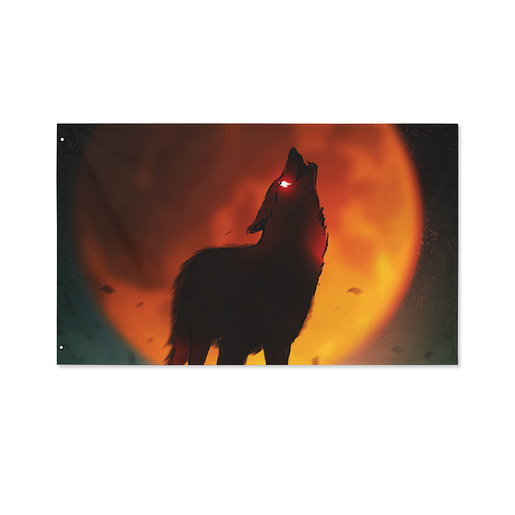 Red Moon Howling Wolf Print Polyester Flag
