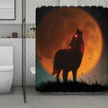 Red Moon Howling Wolf Print Polyester Shower Curtain