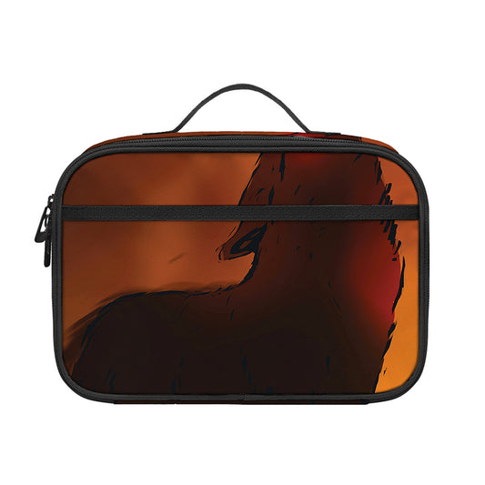 Red Moon Howling Wolf Print Portable Lunch Bag