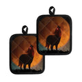 Red Moon Howling Wolf Print Pot Holders