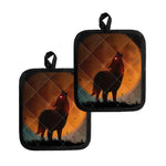 Red Moon Howling Wolf Print Pot Holders