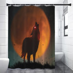 Red Moon Howling Wolf Print Premium Shower Curtain