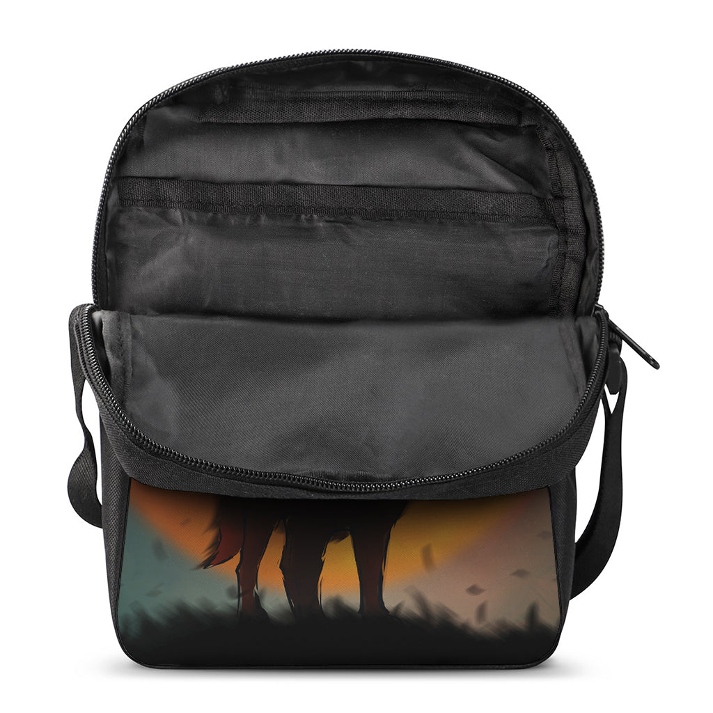 Red Moon Howling Wolf Print Rectangular Crossbody Bag