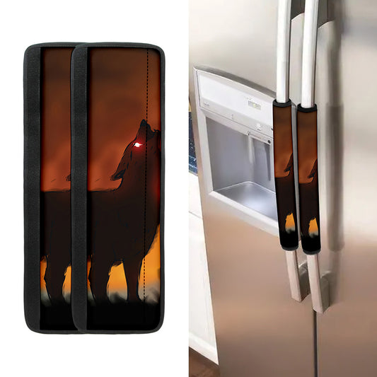 Red Moon Howling Wolf Print Refrigerator Handle Covers