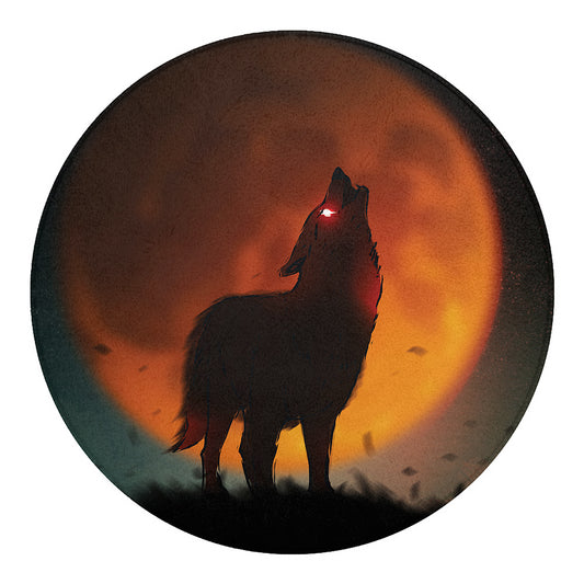 Red Moon Howling Wolf Print Round Blanket