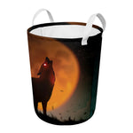 Red Moon Howling Wolf Print Round Laundry Basket