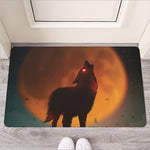 Red Moon Howling Wolf Print Rubber Doormat