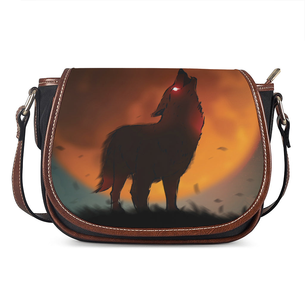 Red Moon Howling Wolf Print Saddle Bag