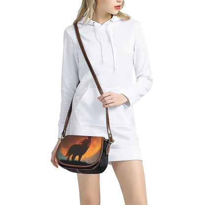 Red Moon Howling Wolf Print Saddle Bag