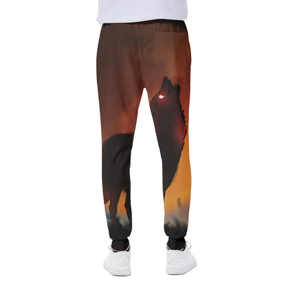 Red Moon Howling Wolf Print Scuba Joggers
