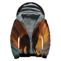 Red Moon Howling Wolf Print Sherpa Lined Zip Up Hoodie