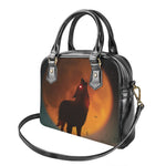 Red Moon Howling Wolf Print Shoulder Handbag