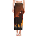 Red Moon Howling Wolf Print Side Slit Maxi Skirt