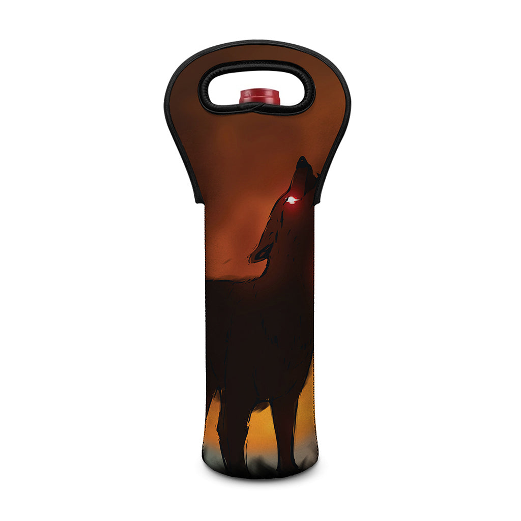 Red Moon Howling Wolf Print Single Neoprene Wine Tote