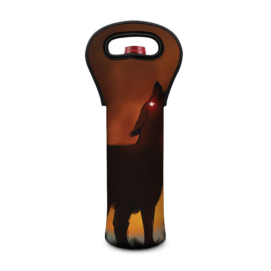 Red Moon Howling Wolf Print Single Neoprene Wine Tote