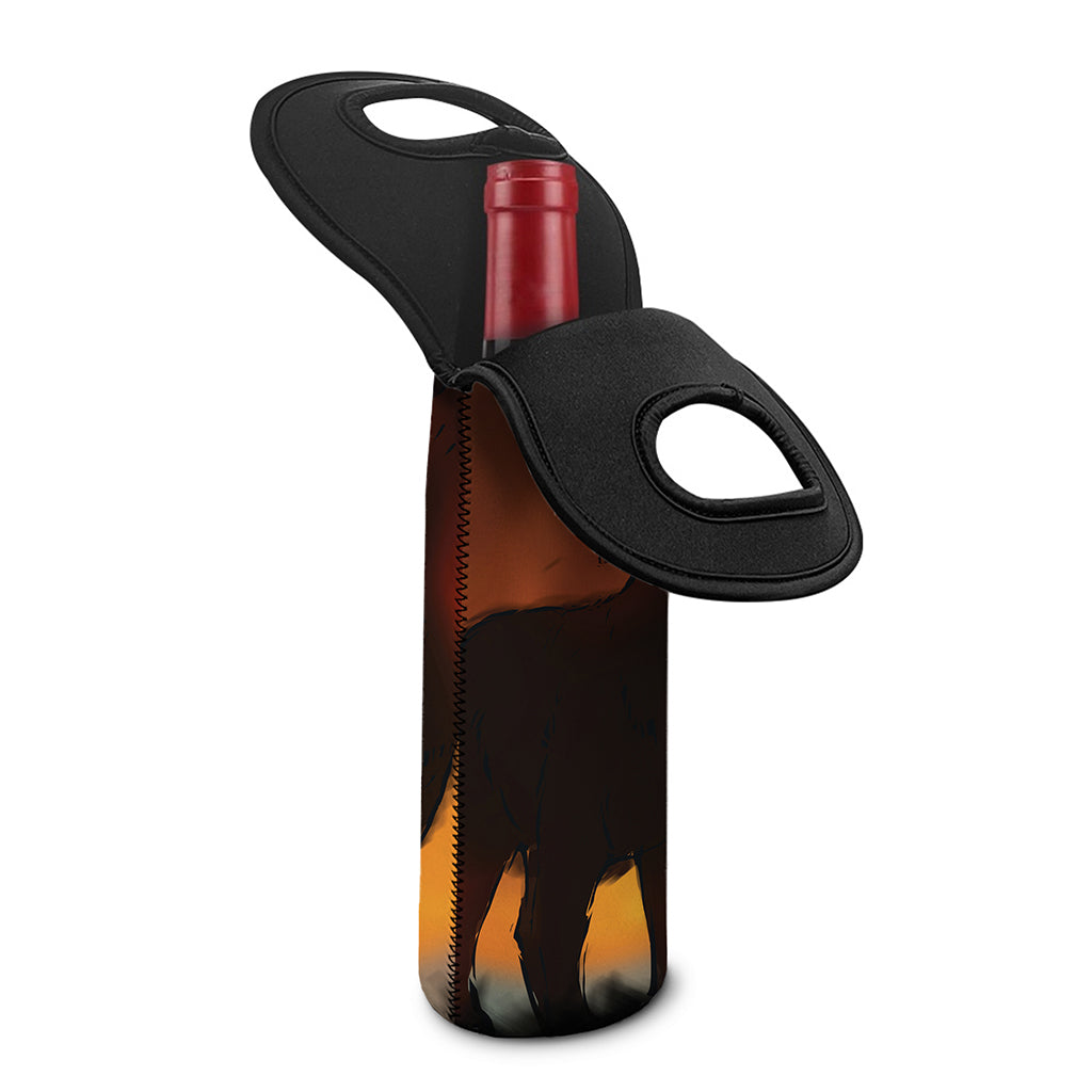 Red Moon Howling Wolf Print Single Neoprene Wine Tote
