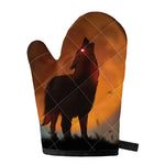 Red Moon Howling Wolf Print Single Oven Mitt