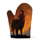 Red Moon Howling Wolf Print Single Oven Mitt