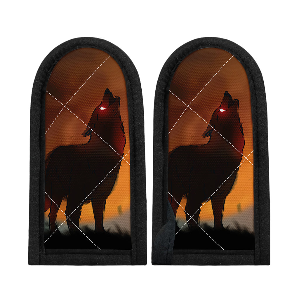 Red Moon Howling Wolf Print Skillet Handle Cover