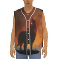 Red Moon Howling Wolf Print Sleeveless Baseball Jersey