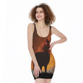 Red Moon Howling Wolf Print Sleeveless Bodycon Dress