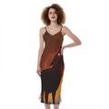 Red Moon Howling Wolf Print Slim Fit Midi Cami Dress