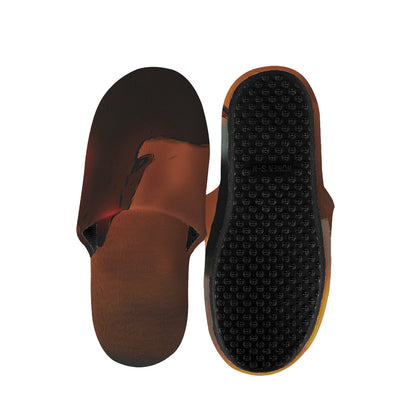 Red Moon Howling Wolf Print Slippers